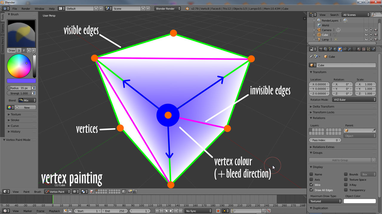 Vertex colour are assigned (painted) to vertices